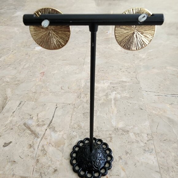 Stony Champagne-Colored Button Earrings - Picture 5 of 5